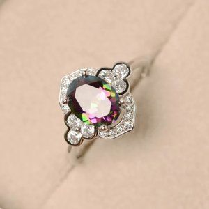 🍁 Noble Jewelry Oval Pure Colorful Zircon Elegant Rings for Women, PD308